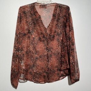 VOLCOM Sheer Snakeskin Long Sleeve Button Up Blouse Small Pink Mauve